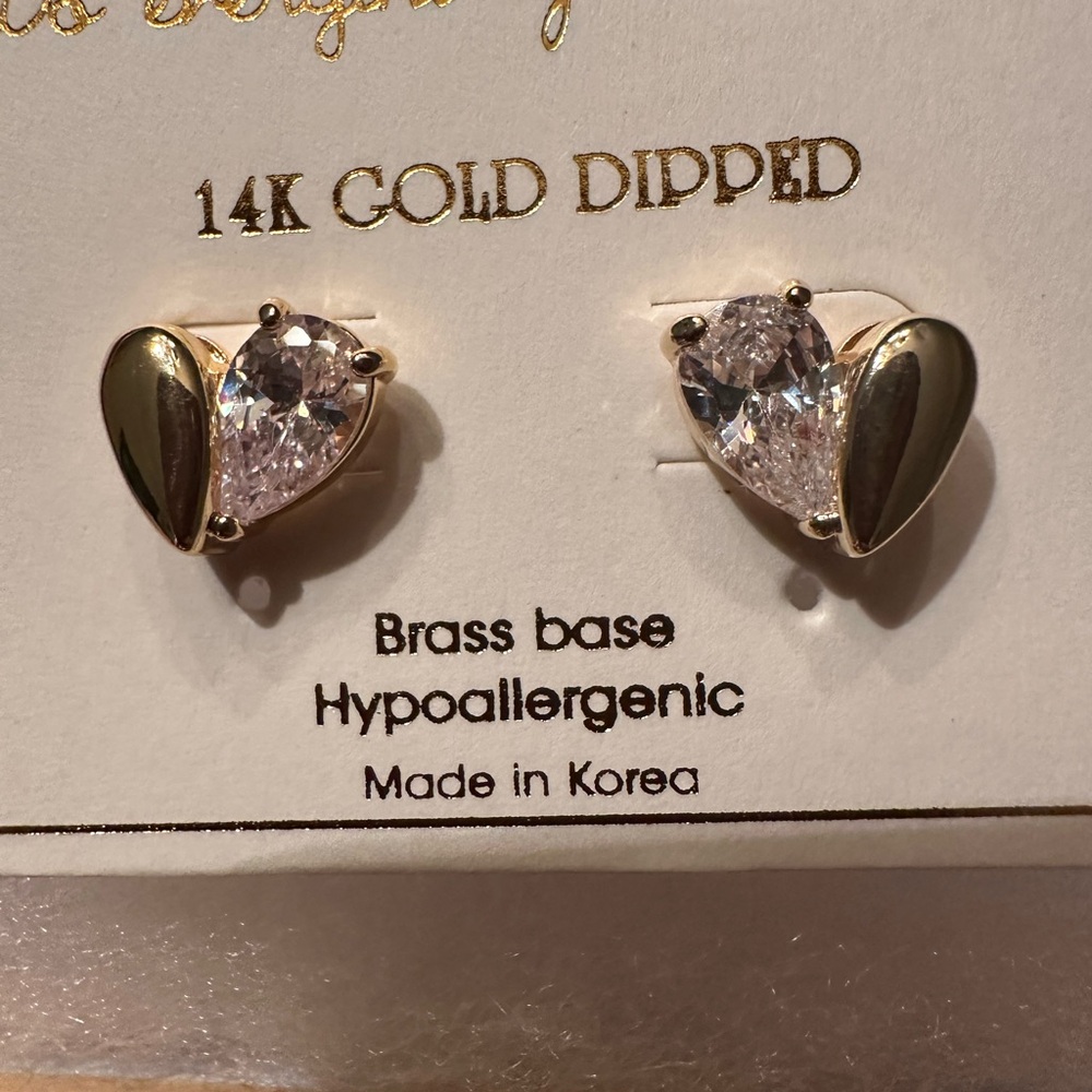 Heart Shaped Earrings - 14K Gold Dipped Heart Stud Earrings - Picture 7 of 8